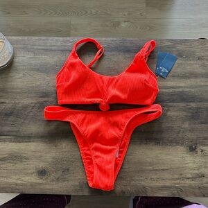 Neon Orange Ribbed Bikini Set S